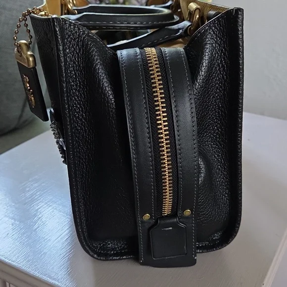 COACH Rogue 25 Black Tea Rose Leather Crossbody Bag - Picture 8 of 16